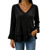 Women's Velvet V-Neck Top - Color Casual Blouse for Everyday Wear