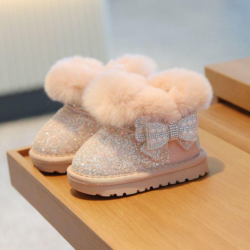 

Зимові вельветові снігоступи для малюків: Тепле, Нековзке, М яка Підошва Повсякденне Взуття (Вік 1-3) Size 17, Length 12.5cm рожевий