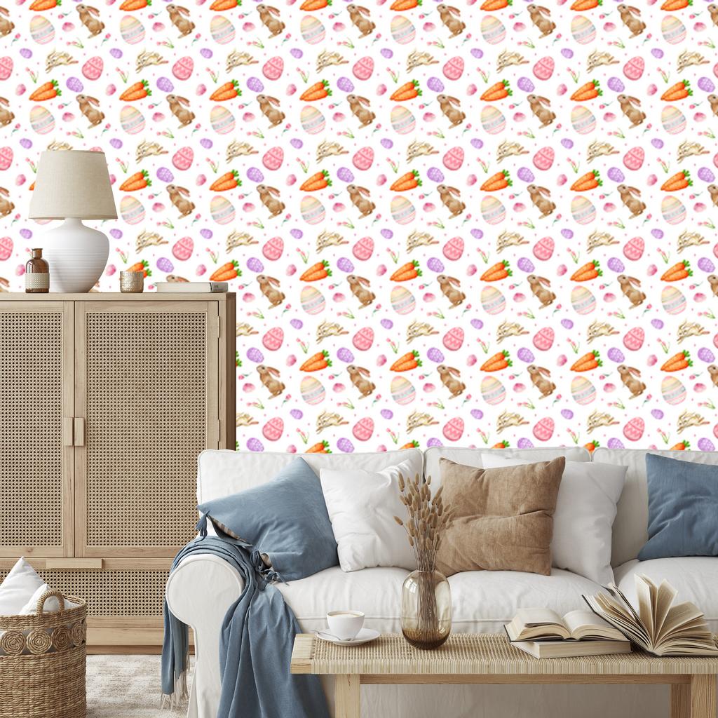 Easter wallpaper white, cream and coral for living room and bedroom 50x1000