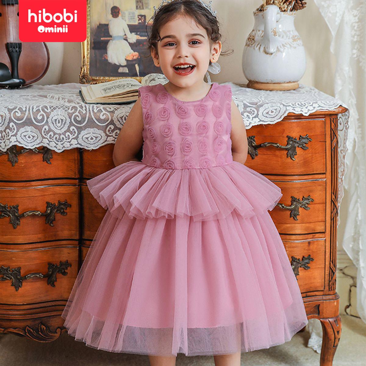 

hibobi Милое однотонное тюлевое платье для маленьких девочек 9-12 Months розовый