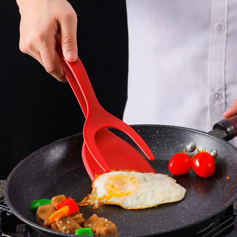 Yumurta Çevirici Spatula 2'si 1 Arada Kavrama ve Çevirme Spatulası Maşa Silikon Yumurta Çevirme Aleti Balık Fransız Tostu Maşası Yapışmaz Pişirme