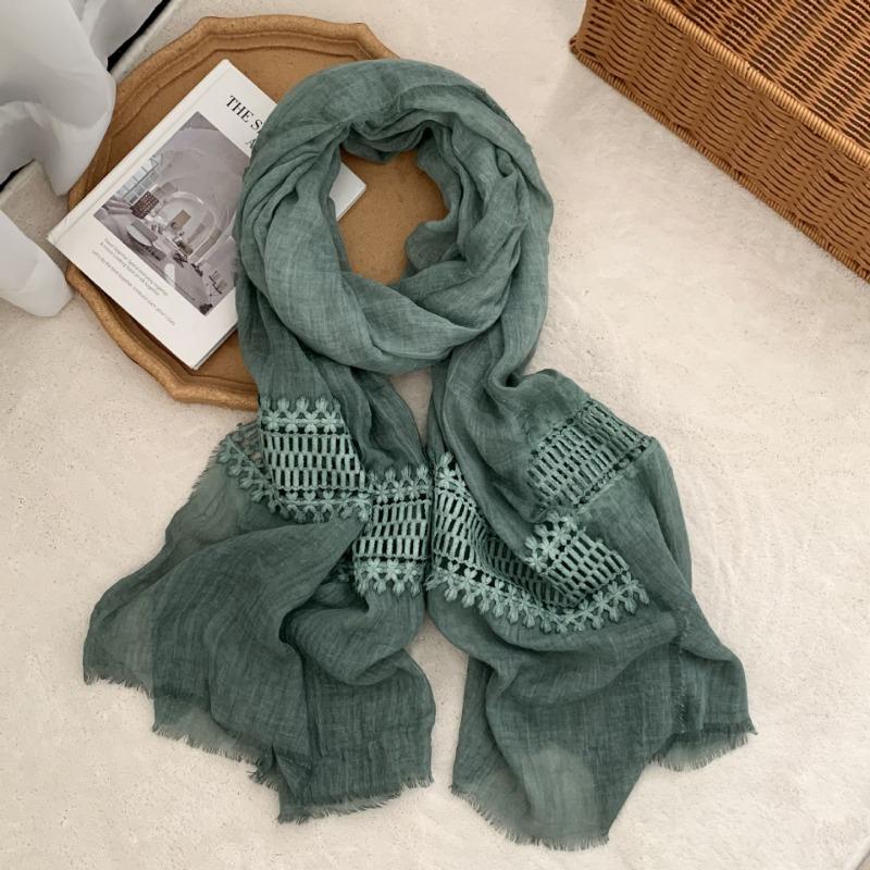 Cotton and linen scarf new fashion design sense solid color neck protection scarf literary and retro splicing scarf shawl