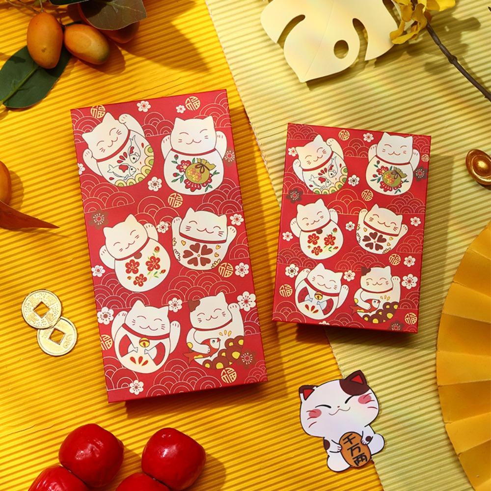 Rectangular Lucky Cat Red Envelope Antiquity HongBao New Year Decoration Red Packet Wedding