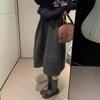 Women's Gray Wool Bud-Shaped A-Line Skirt - Autumn/Winter, Petite, Wide Hem