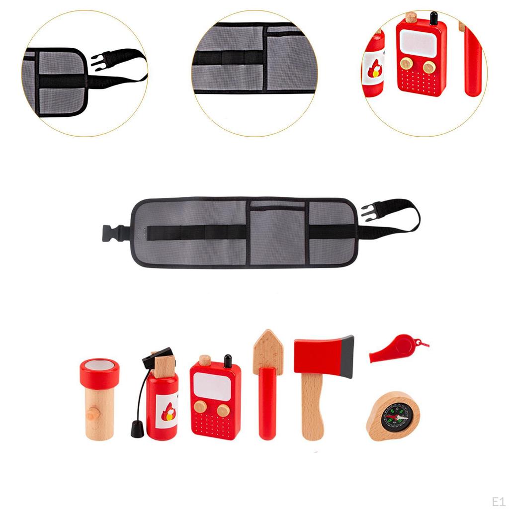 Fireman Wooden Toy Role Play Set Firefighter Accessories Pretend Toys for Kids Ages 3+