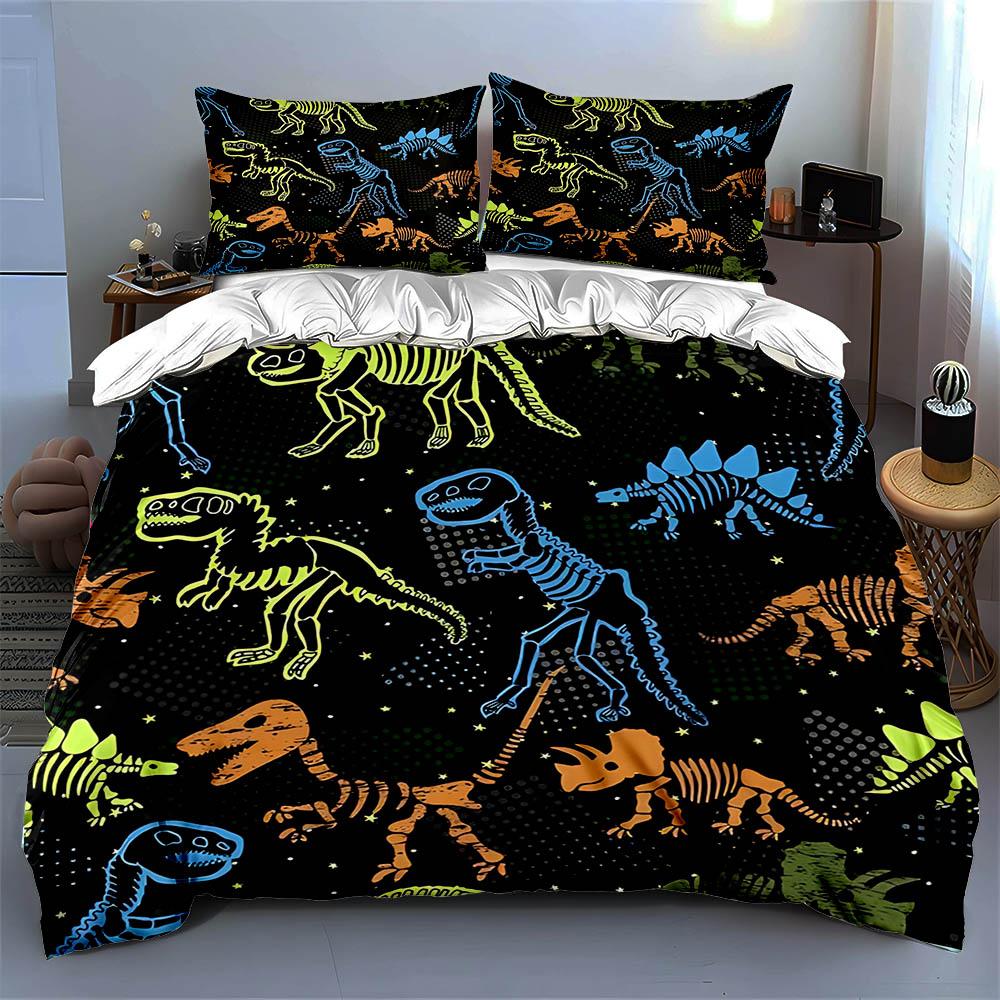 Neon dinosaur skeletons Bedding Duvet cover sets Duvet covers Pillowcases gifts (1 * Duvet Cover 2 * Pillowcases, without duvet insert)