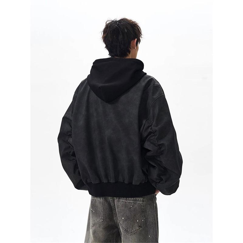 Herren Retro Zweiteilige Leder Fliegerjacke - Cleanfit Scheunenstil Locker Arbeitskleidung