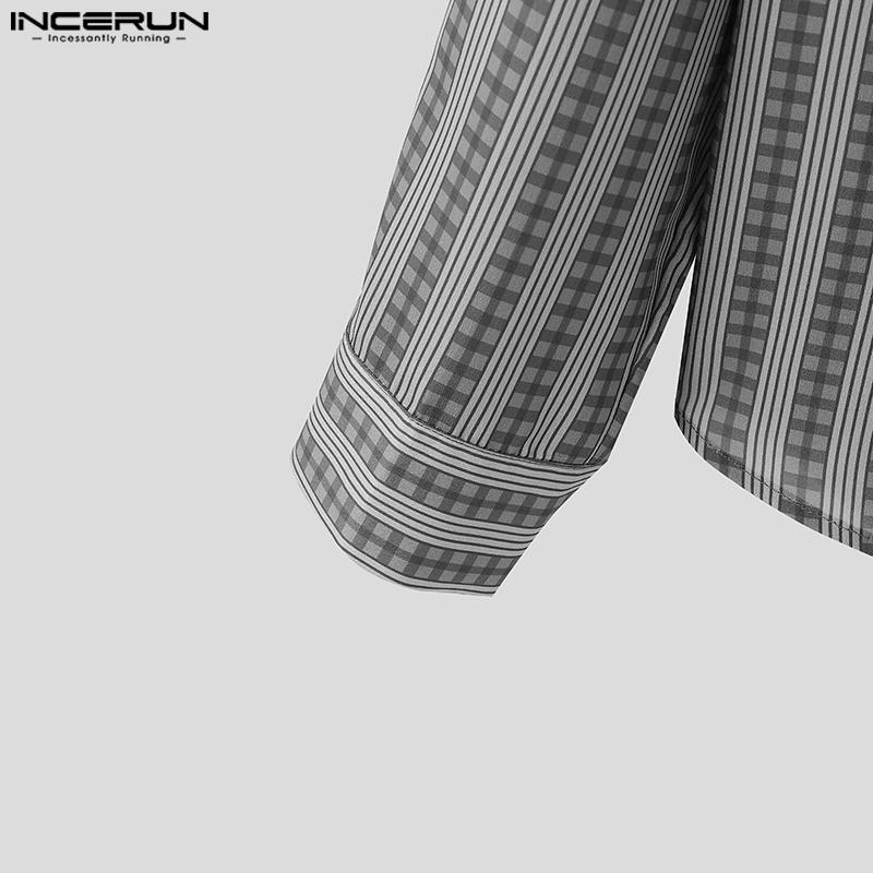 INCERUN Men Casual Loose Lapel Long Sleeve Striped Print Shirts Tops