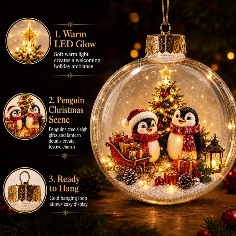 LED-beleuchtetes 3D-Pinguin-Schneekugel-Ornament Weihnachtsbaumschmuck Heim-Feiertagsdekoration