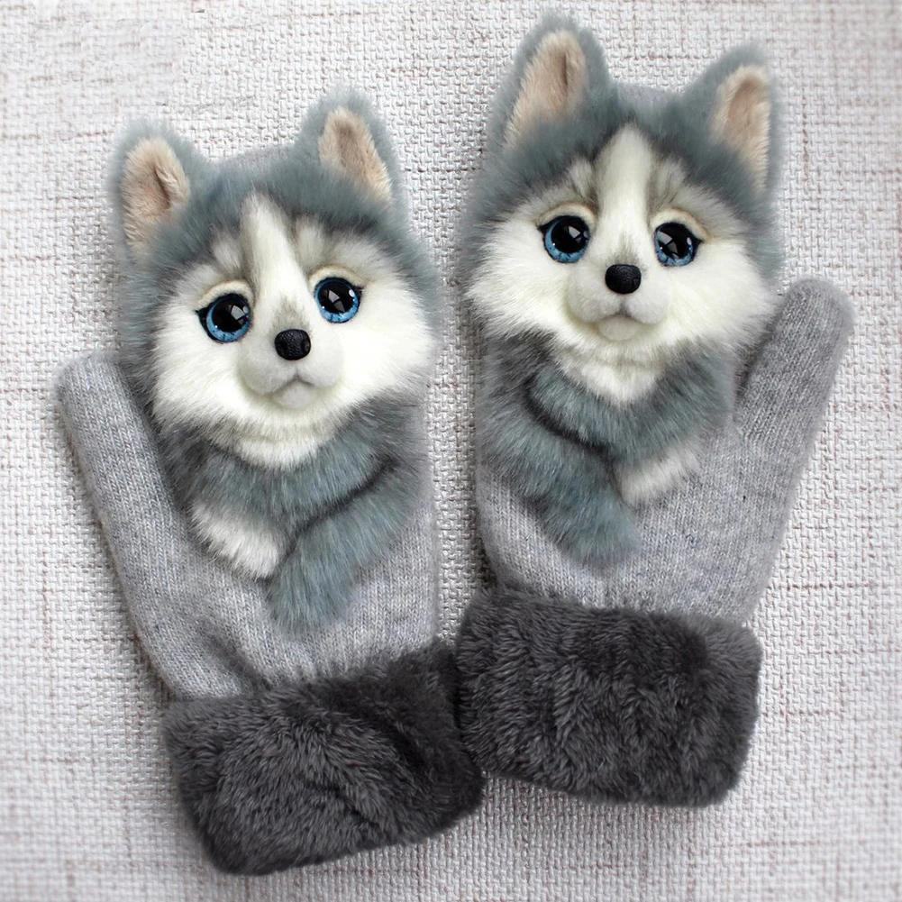 New Style Winter Warm Gloves Women Animal Pattern Glove Warmth Plush Knitted Glove Fashion Cute Gloves for Women Guantes