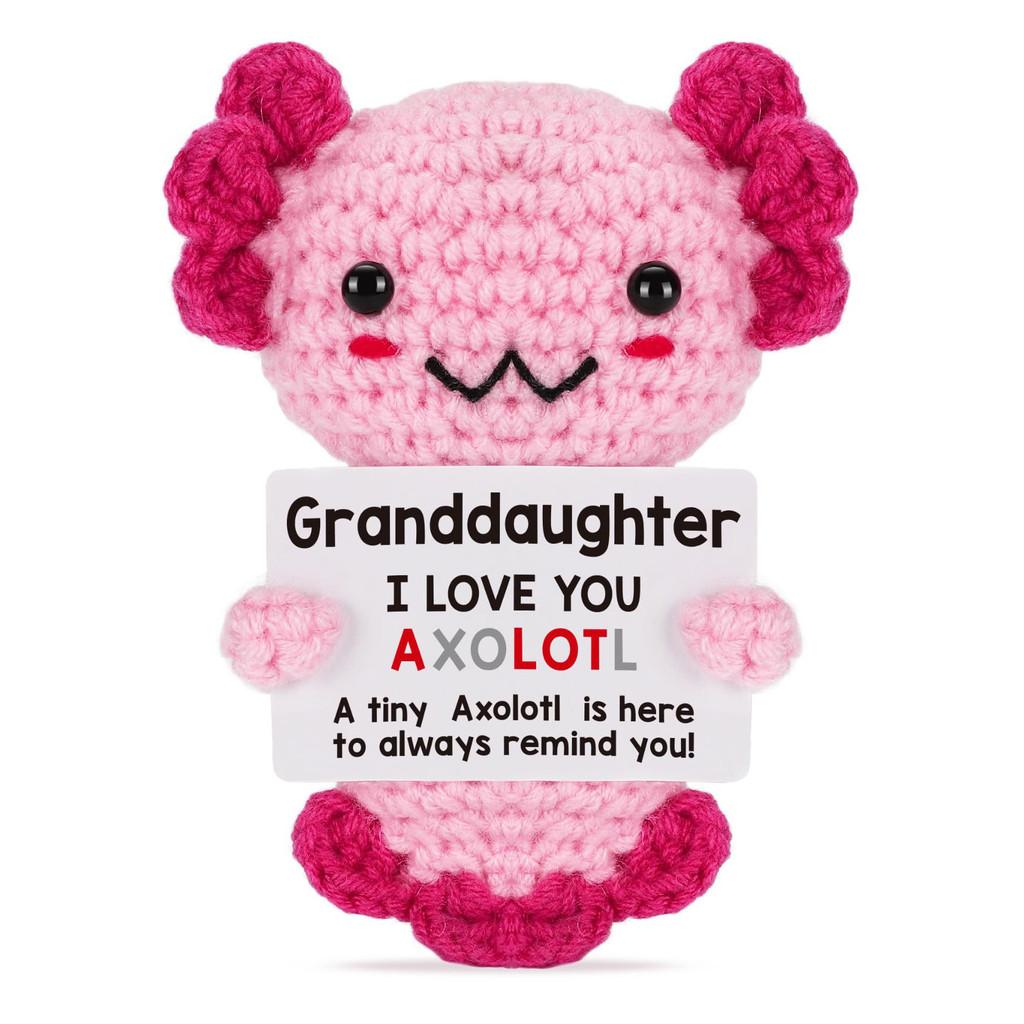 School Season Salamander Positive Crochet Animals Doll With Card Desktop Ornament Emotional Support Handmade Knitted Cheer Up Toy