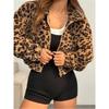 Women S Elegant Casual Short Hooded Zip Sweatshirt Jacket Leopard Print