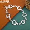 925 Sterling Silver Round Disc Openwork Heart Side Chain Romantic Bracelet Gift Jewelry
