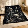 Moonlit Skull Mushrooms Coral Fleece Blanket Gothic Woodland Decor