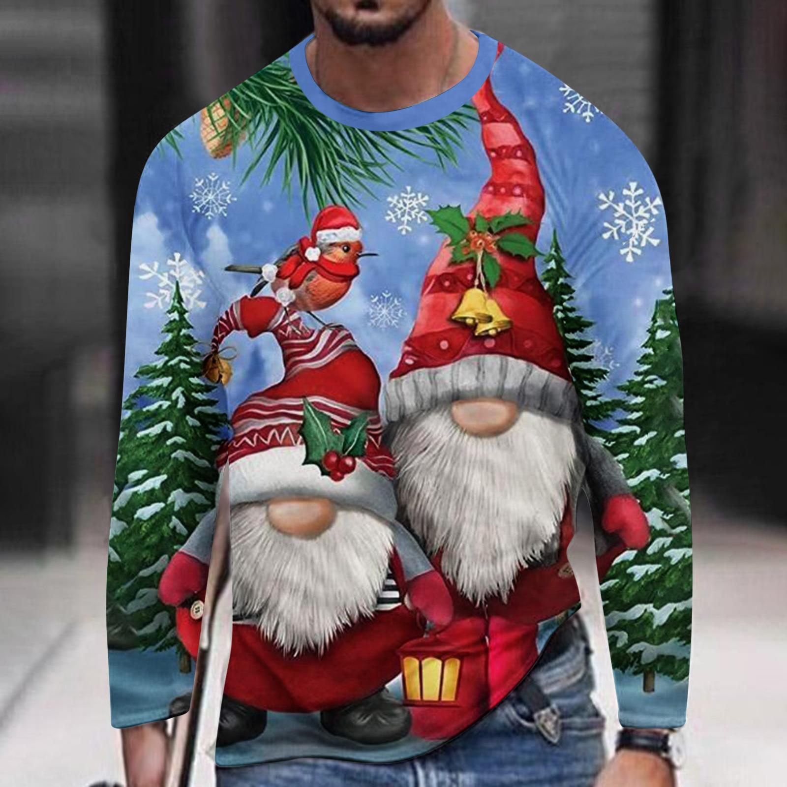 

Мужские футболки с круглым вырезом и длинным рукавом с 3D цифровым принтом, осенняя футболка с рождественским узором 6XL