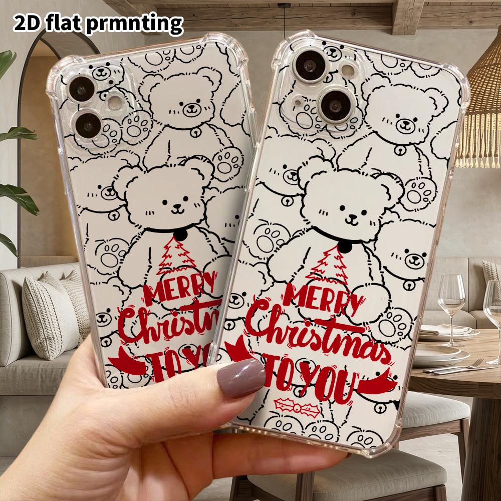 Phone Case: 2D flat, fits iPhone 18 17 16 15 14 13 Pro, transparent four corner protection, red Christmas, Christmas and Halloween gift
