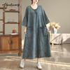 2026 Vintage Style Spring Summer Women Large Size Midi Dress Casual Loose Oversized Brief Denim Dress 3/4 Sleeve Babby Ladies' Dress