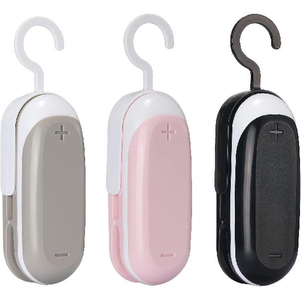 Mini Bag Sealer, 3 Packs Portable Heat Vacuum Sealers, Chip Bag Sealer with Cutter 2 in 1 Heat Sealer Food Sealer Bag Resealer Handheld with Hook for