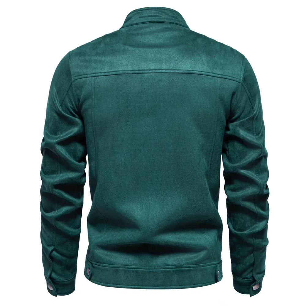 Giacca da uomo Autunno Inverno con colletto alla coreana, cerniera, scamosciata, moda, casual da lavoro, cappotto in ecopelle da uomo