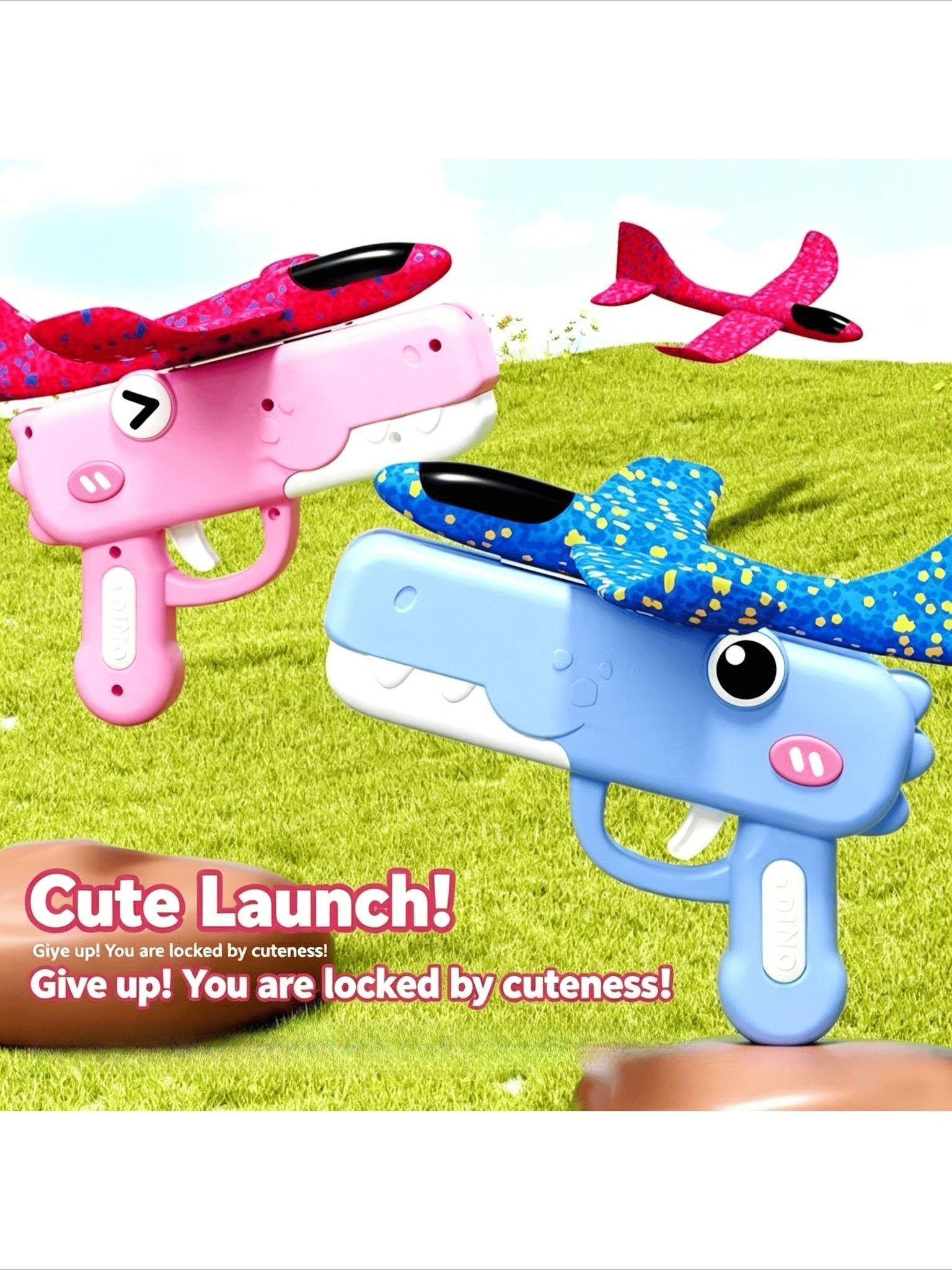 Dinosaur Foam Airplane Launcher Toys for Kids Foam Glider Planes Outdoor Flying Catapult Gun Aircraft Toy Foam Plane Toy for Boy