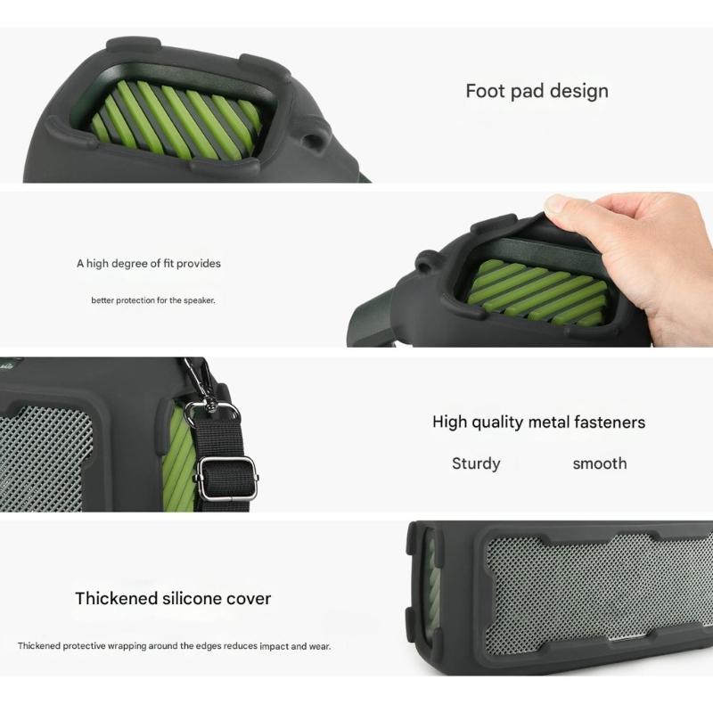 Shockproof Silicone Cover Protective Sleeve Case For Boom 2 Wireless Speaker Featuring Metal Buckle Strap