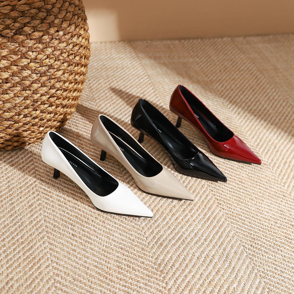 326-2 Classic Versatile Patent Leather Pointed Thin Heel Single Shoes for Women's New French Shallow Mouth Medium Heel Single Shoes for Women