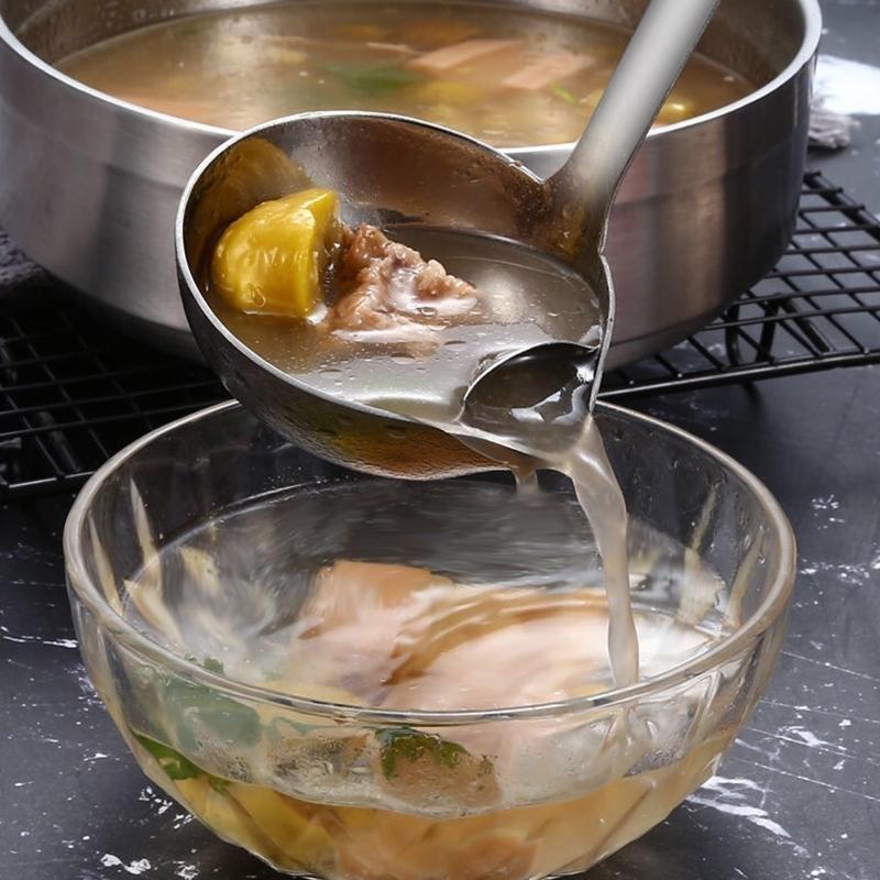 652F Long Handle Oil Soup Separate Spoon Home Strainer Cooking Colander Kitchen Stainless Steel Ladles Dinner Tableware