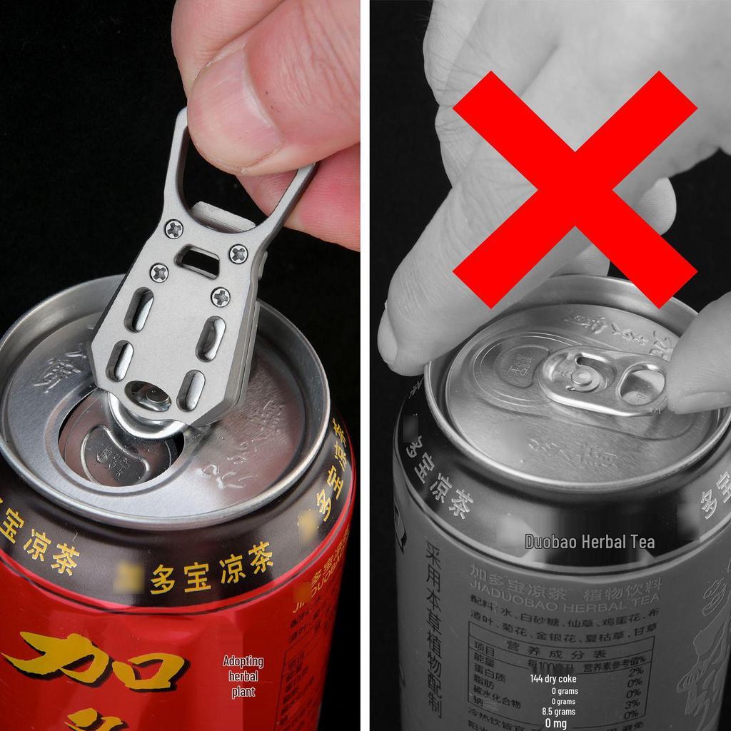 Titanium Alloy Keychain: Portable EDC Multi-functional Tool with Can and Bottle Opener.