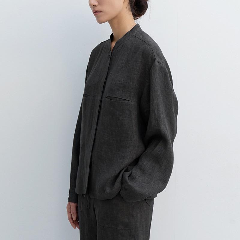Johnature Japonské lněné dámské košile Jarní volné Jednobarevné Jednoduché Single Breasted All Match Women Tops