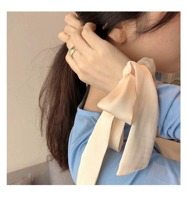 Satin Bow Scrunchie with Long Ribbon Tail for Women - Elegant Hair Tie with Streamer, Silky Hair Scarf for Summer Hairstyles