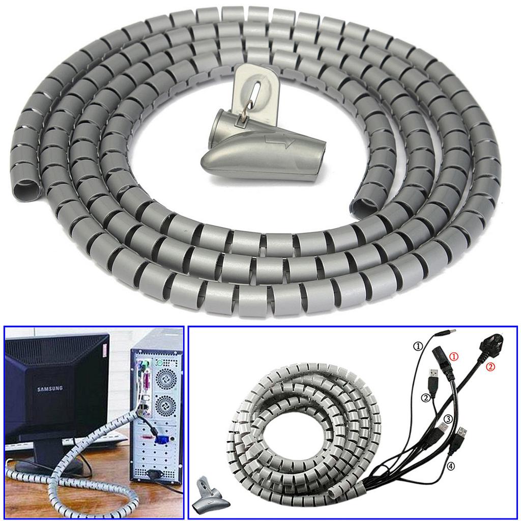 New 2 Meter Cable Tidy Kit PC TV Wire Organizing Wrap Spiral Tube Tool Office Ho New 2 Meter Cable Tidy Kit PC TV Wire Organizing Wrap Spiral Tube Tool Office Ho