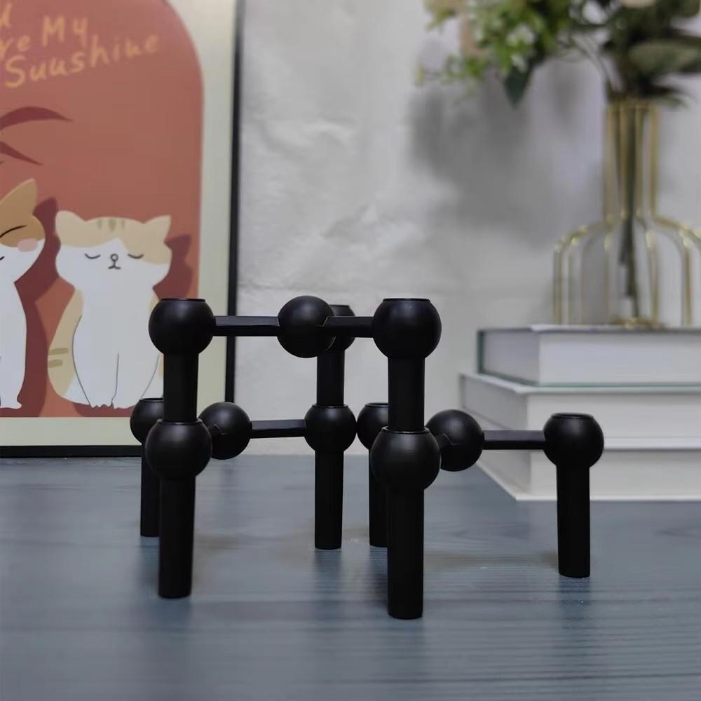 Kovový držák na svícen s molekulární strukturou, stříbrný trojúhelníkový svícen, domácí dekorace, svícen, dárek