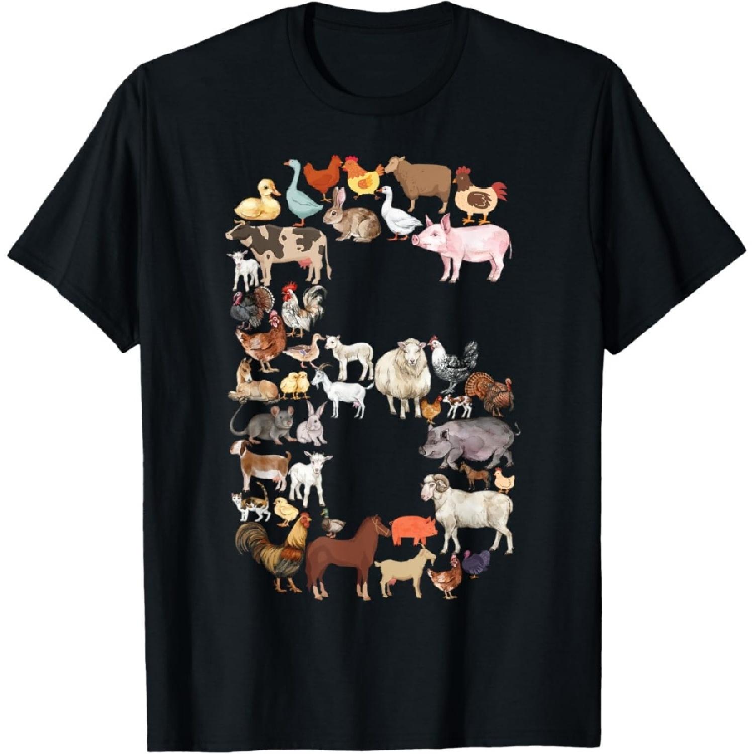 

Fun 6th Birthday Farm Animals Theme Boy Kids 6 Year Old Bday T-Shirt XXXXXL чорний