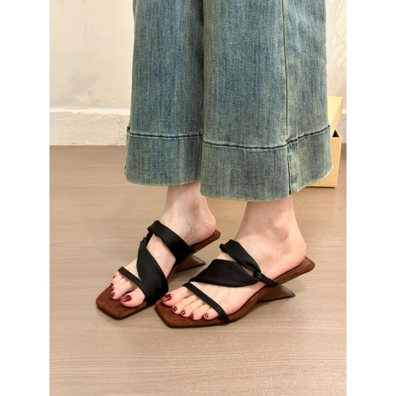 Niche high-end cool slippers fairy shoes wear new summer temperament high heels sandals