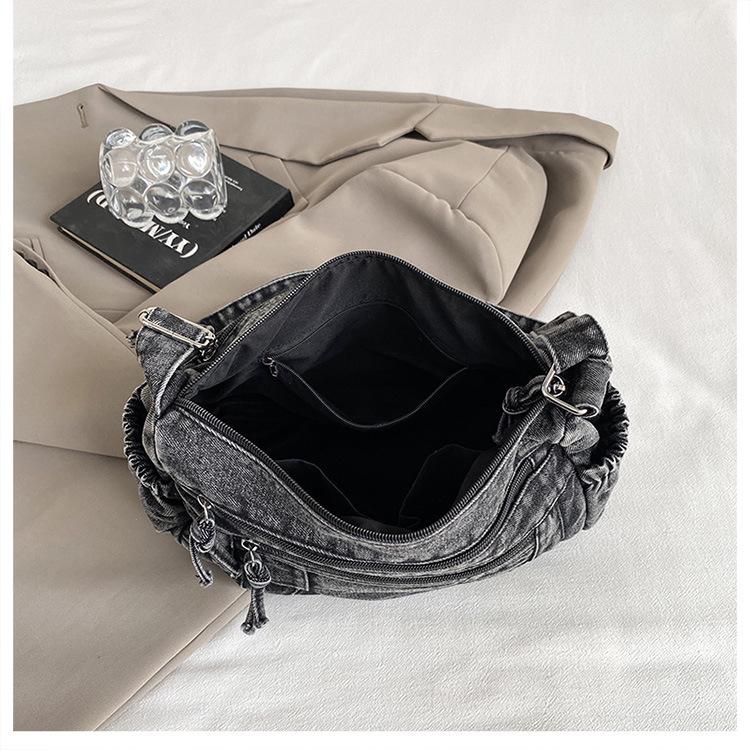 Women's 2026 Stylish Textured Denim Large Capacity Single Shoulder and Crossbody Bag