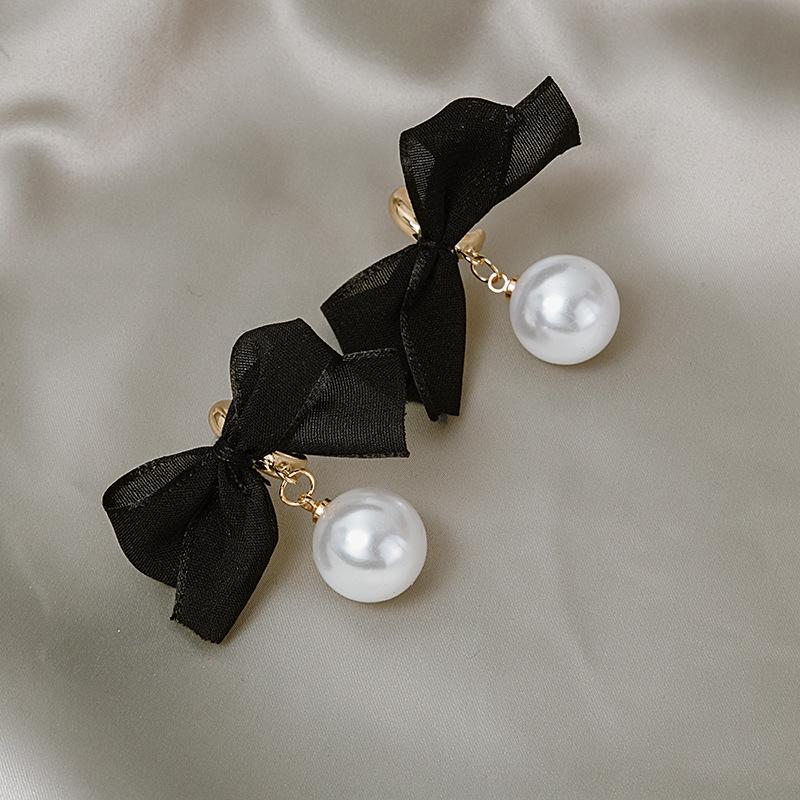 Silvernadel Lange Quaste Perle Schleife Ohrringe