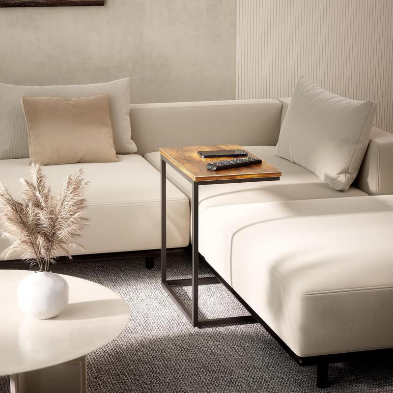 C Shaped End Table 27 Inches High, Side Table for Couch Slide Under, C Table Sofa Side End Table for Living Room