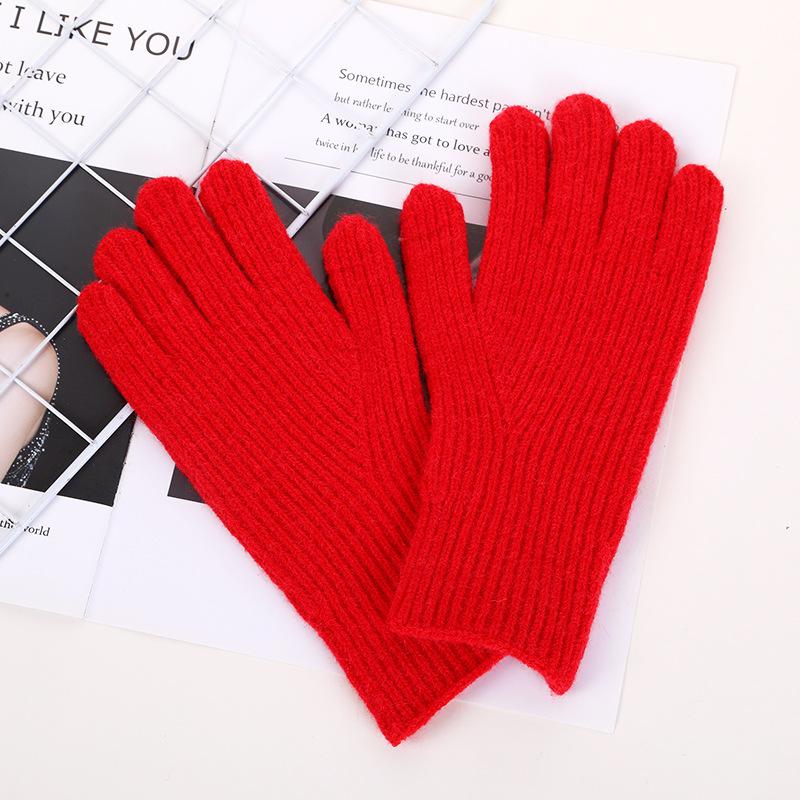 Korean Style Solid Color Knitted Gloves for Women In Autumn and Winter with Touch Screen Wool Split Fingers and Fingerless Students Fashionable