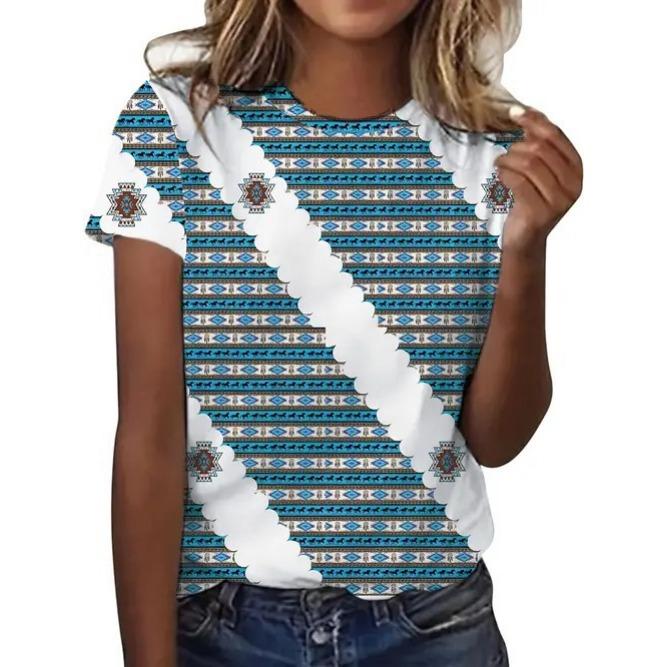 Summer Round Neck American Flag Theme Pattern 3D Print Top Fashionable Casual Short Sleeved Women's T-shirts