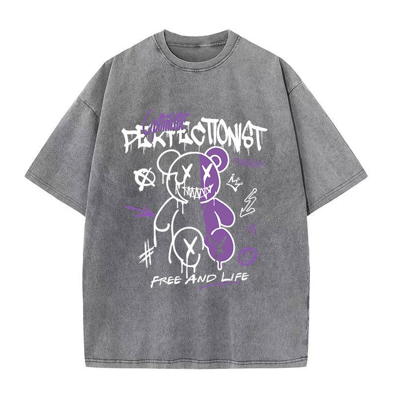 Męskie i damskie modele dla par retro nadruk diabła plus size wygodna oddychająca luźna stara koszulka z krótkim rękawem po praniu