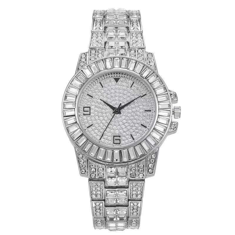 Iced Out red Color Watch Women's Luxury Rhinestone Cuban Chain Bracelet Watches Fashion Wrist Watch Hip Hop Jewelry new Men Gift