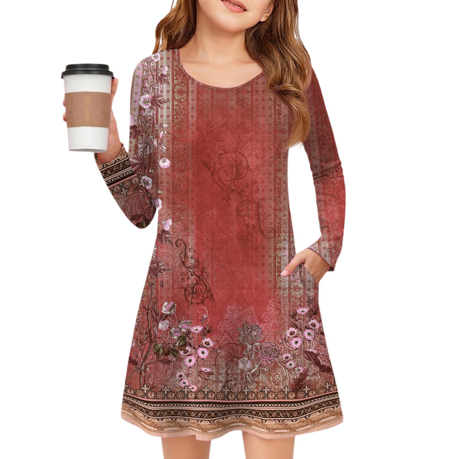 

Платье с длинным рукавом для девочек - Платье с цветными карманами 150 винный