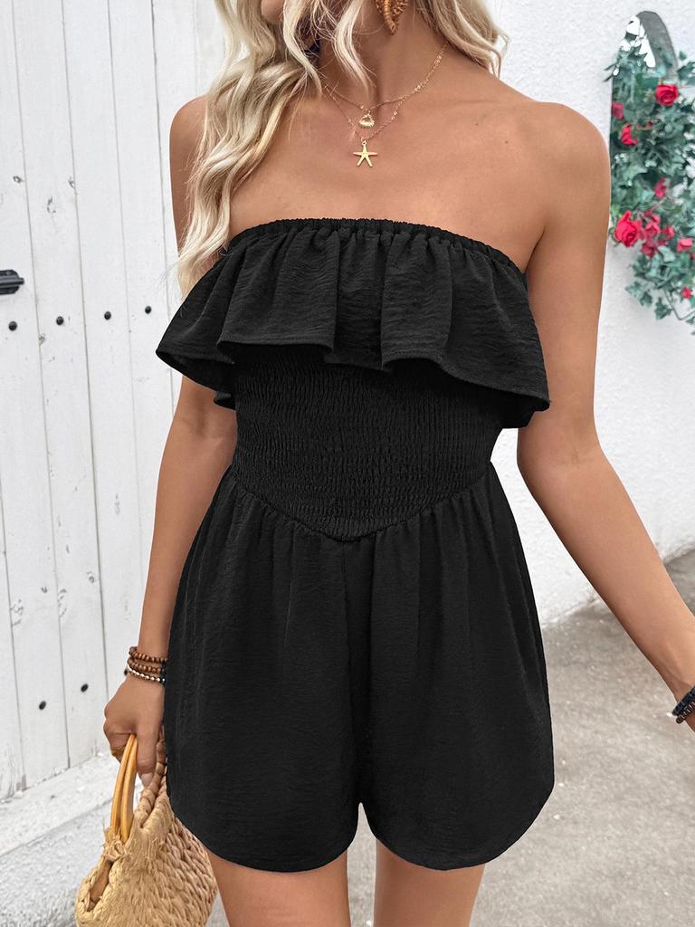 2026 Spring/Summer Women's Sleeveless Bandeau Ruffled Romper - European & American Holiday Style
