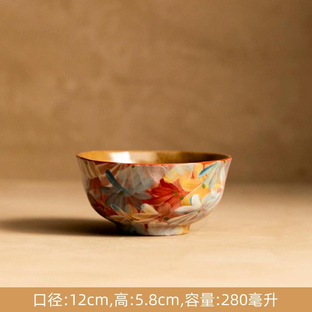 Creative Retro Pastoral Style Ceramic Bowl Hand-painted Flower Household Breakfast Bowl Soup Bowl Underglaze Color Chinese Tableware Jingdezhen