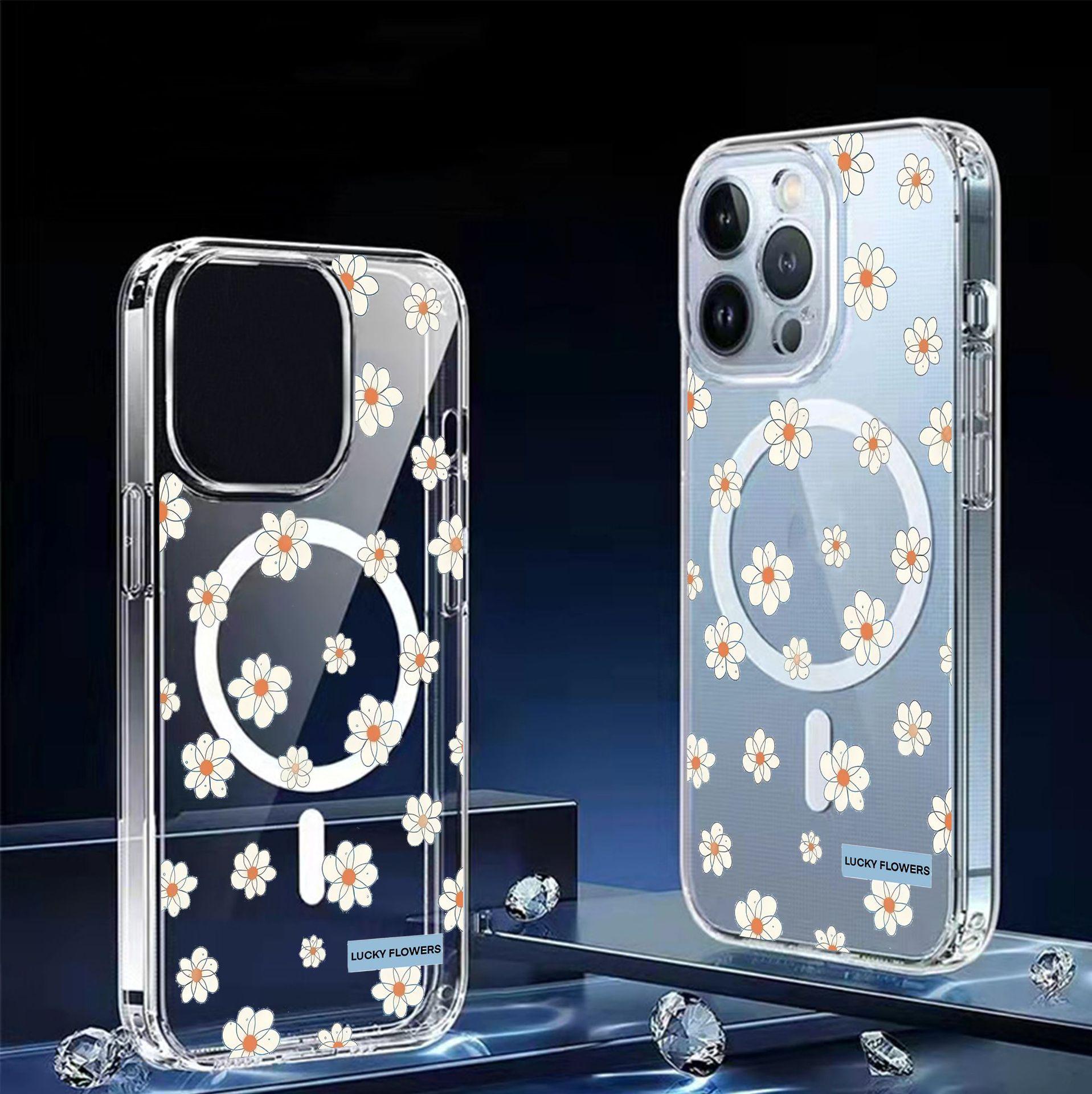 

Прозрачный магнитный чехол «Маленькая ромашка» для iPhone 15/16/17 Pro Max Galaxy S23