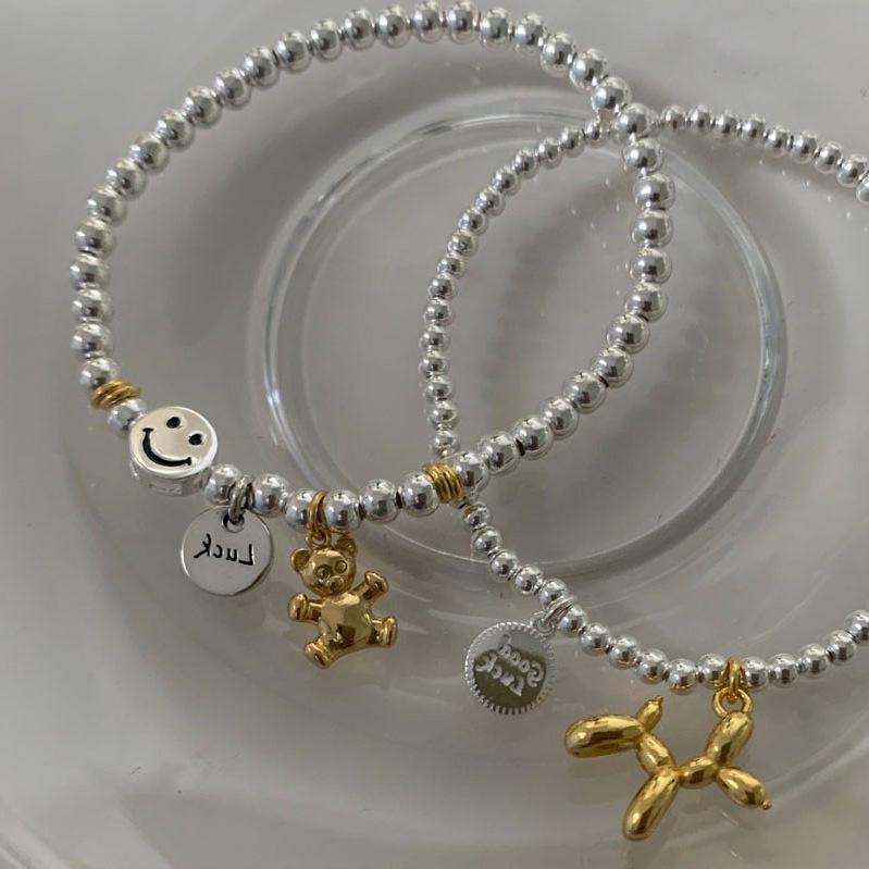 Round Bead Bear & Balloon Dog Bracelet: Women's Hip Hop Wristband