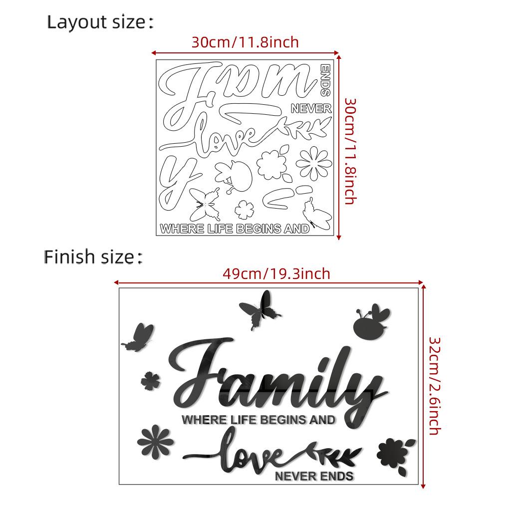 Family Letter Mirror Wall Stickers 3D Acrylic Wall Decal DIY Removable Wall Art Decor Butterfly Mural Stickers for Home Decor