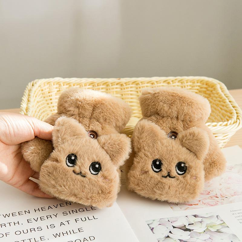 Gloves women s season cute trendy cartoon plush thickened student cat gloves gift plush One size fits all