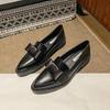 Retro Bowknot Oxfords Woman Flats Slip On Thick Heels Loafers British Pointed Toe Small Leather Shoes Women Plus Size 42