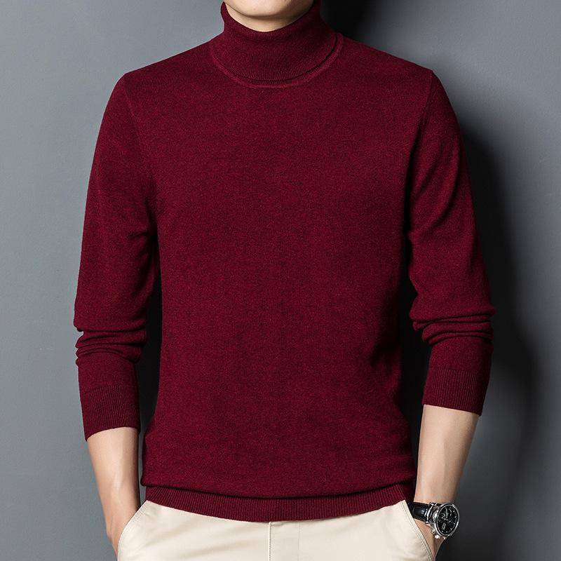 Men's Autumn Winter Wool Knit Sweater, Solid Color Turtleneck Base Layer, Simple Warm Commute Pullover